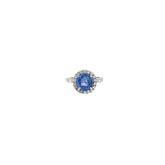 18k White Gold 3.33ct Round Ceylon Sapphire and 1.15ct F VS2 Round Diamond Ring